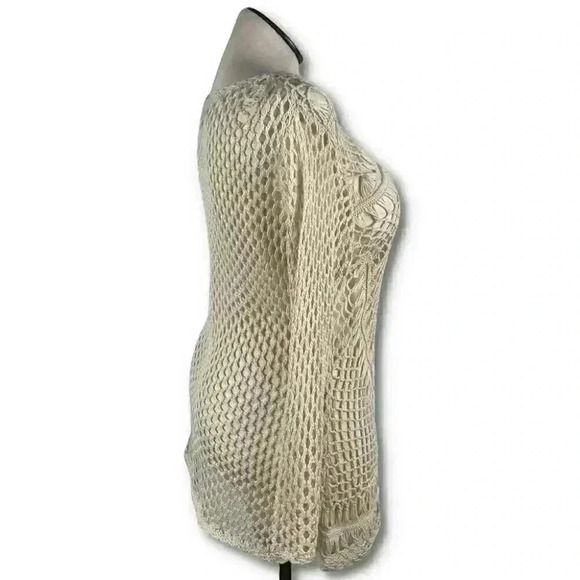 Le Moda womens sweater size XL cream crocheted grannycore resort wear coverup - Picture 3 of 10